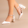Sapatos Noiva Brancos e Prata Saltos Cuadrados Medios 6,8cm.