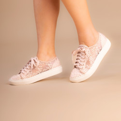Sapatilhas Tenis de Noiva Renda Rosa. Envio Gratis Portugal