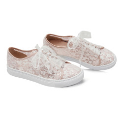 Sapatilhas Tenis de Noiva Renda Rosa Design Romantico