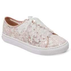 Sapatilhas Tenis de Noiva Renda Rosa Design Romantico