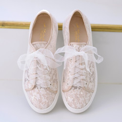 Sapatilhas Tenis de Noiva Renda Rosa Design Romantico