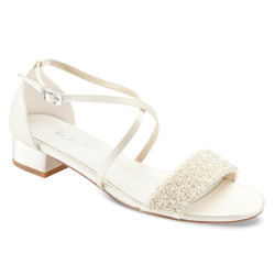 Sandalias Noiva com Pérolas Elegantes e Confortáveis Salto 3cm