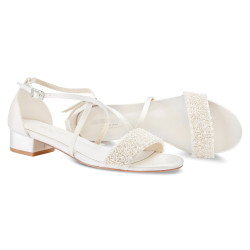 Sandalias Noiva com Pérolas Elegantes e Confortáveis Salto 3cm