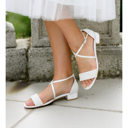 Sandalias Noiva com Pérolas Elegantes e Confortáveis Salto 3cm