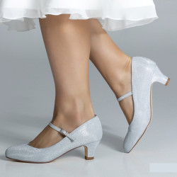 Sapato noiva salto baixo prateado