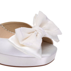 Sapatos de noiva com plataforma e laço, salto grosso 10 cm