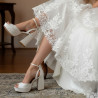 Sapatos Noiva com Saltos Grossos Altos e Plataforma de Cetim