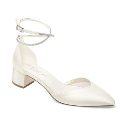 Sapato Noiva Salto Baixo Cristais | Cetim Marfim Feito à Mão