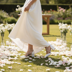 Sapato Noiva Salto Baixo Cristais | Cetim Marfim Feito à Mão